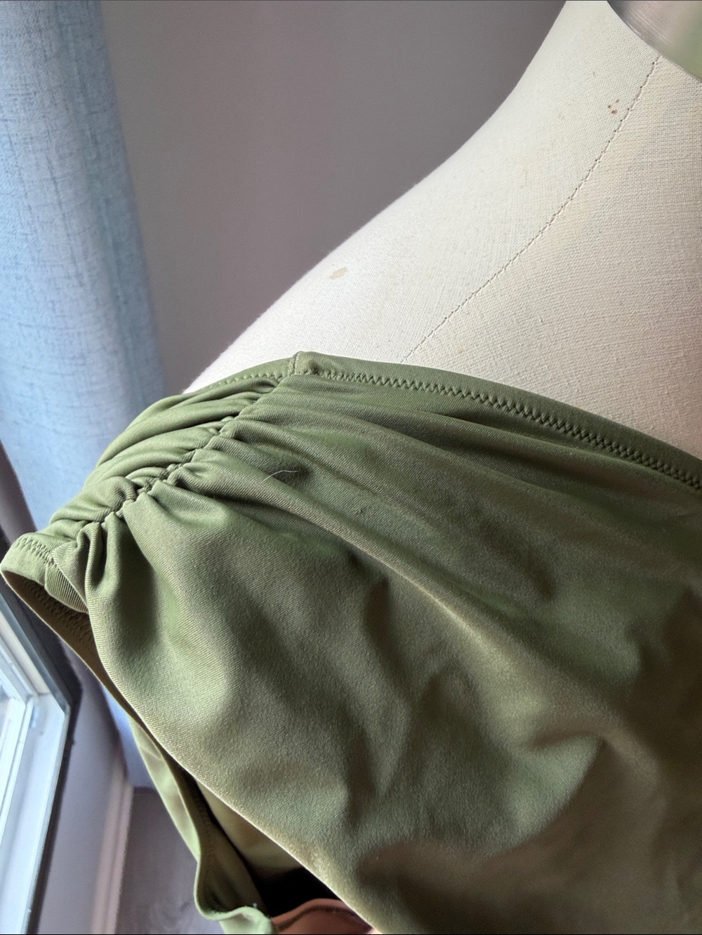 J. Crew Olive Green One-Shoulder Ruched One-Piece Swimsuit 18 - Picture 2 of 8